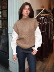 Angeline Mixed Media Sweater in Khaki