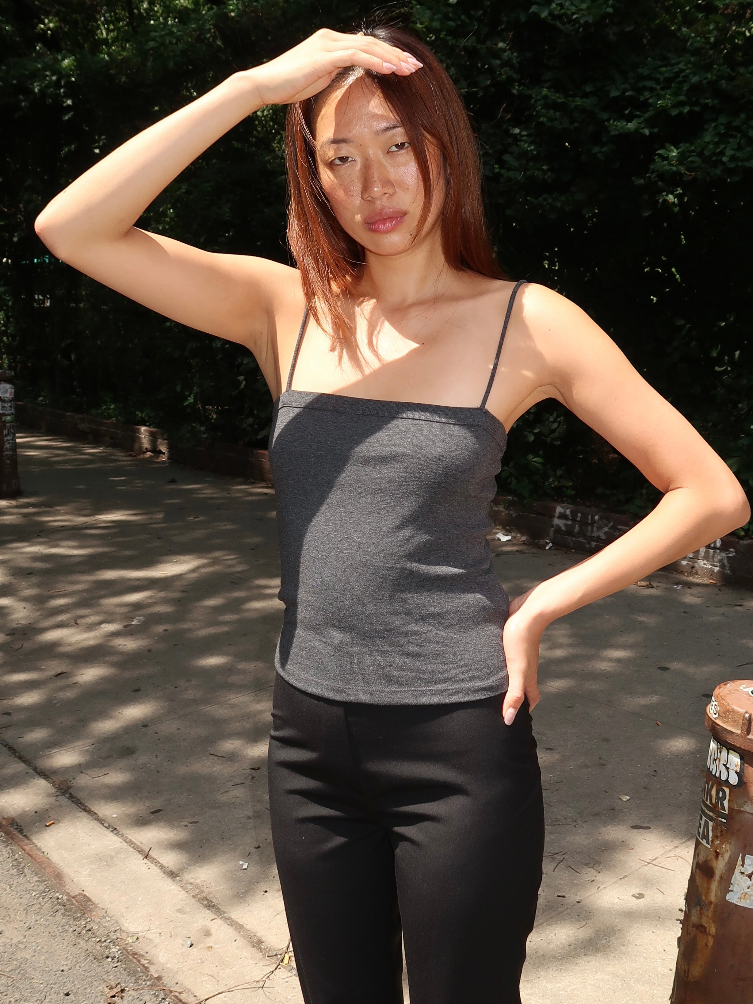 Organic Cotton Square Neck Cami in Charcoal Melange