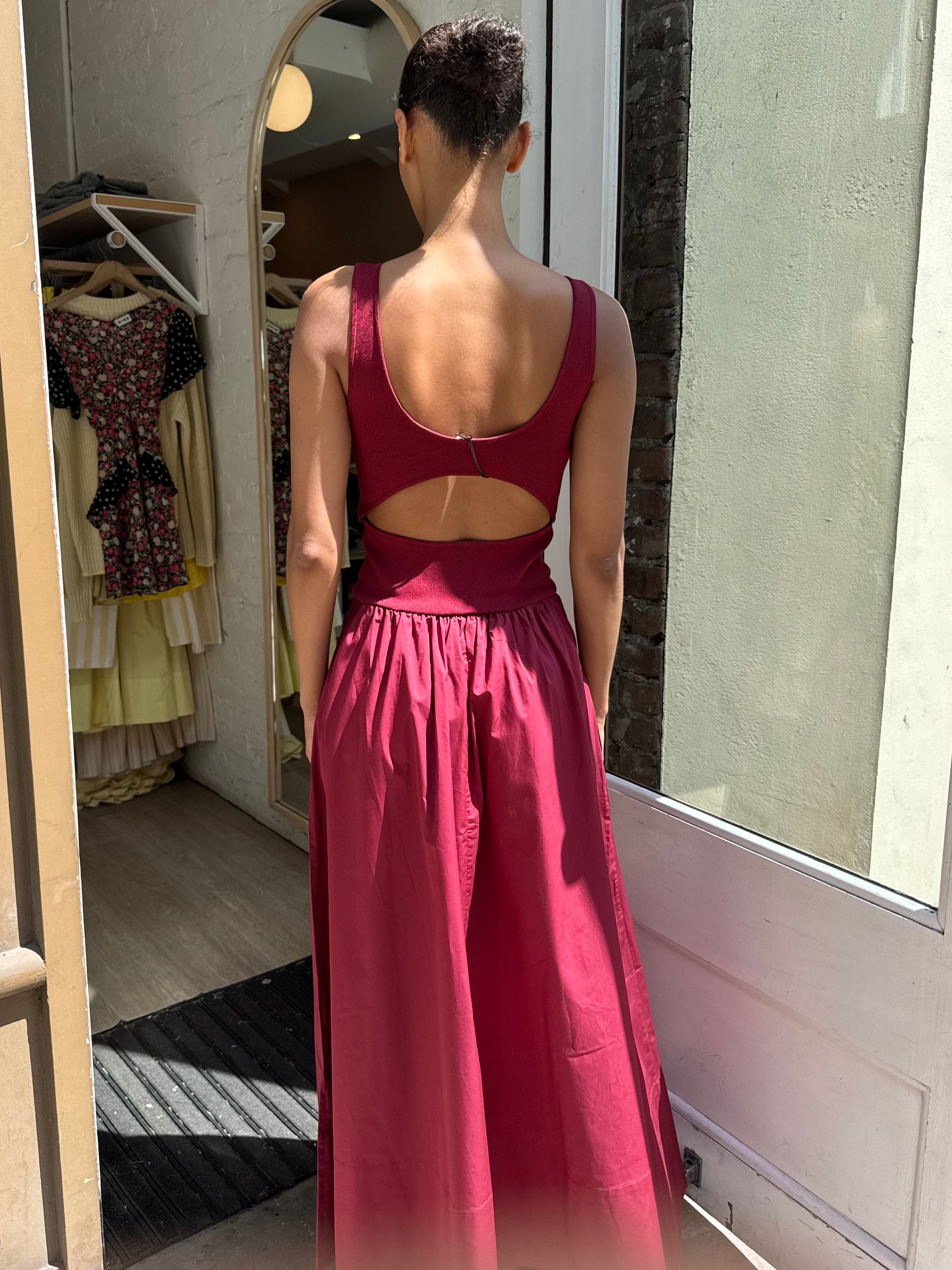 Bateau Cut Out Dress in Berry