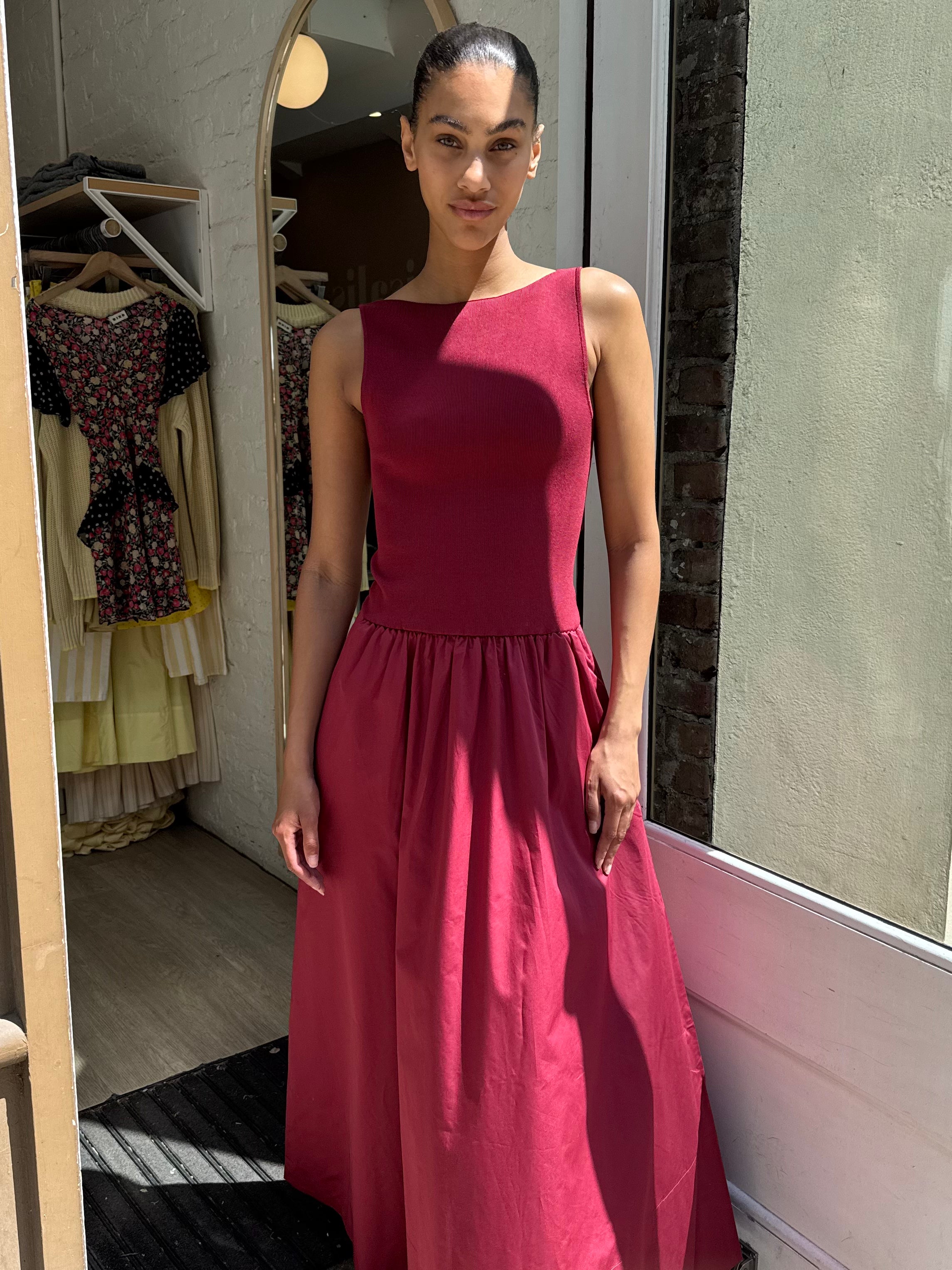 Bateau Cut Out Dress in Berry