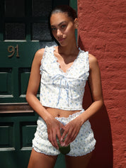Tyndal Ruched Top in Blue Floral