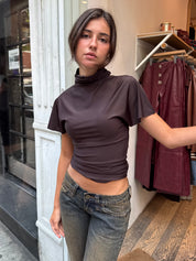 Davy Mock Neck Top in Espresso