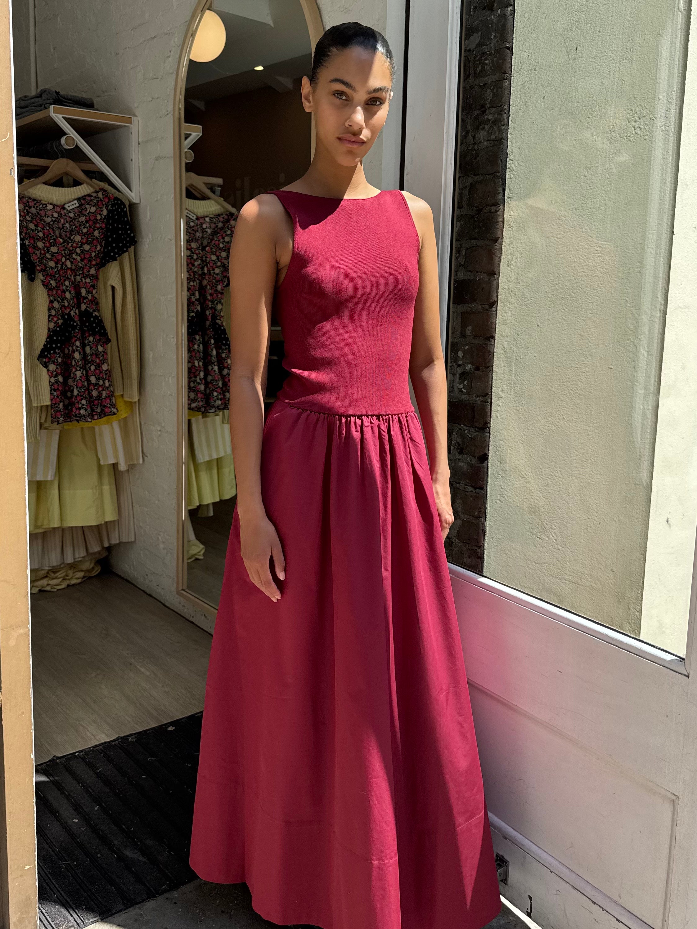 Bateau Cut Out Dress in Berry Isalis Bateau Cut Out Dress in Berry Isalis