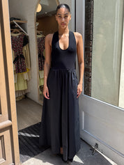 Plunge Neck Knit Dress in Black