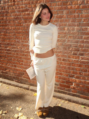 Baby Rib Scallop Pant in Creme