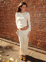 Baby Rib Scallop Pant in Creme