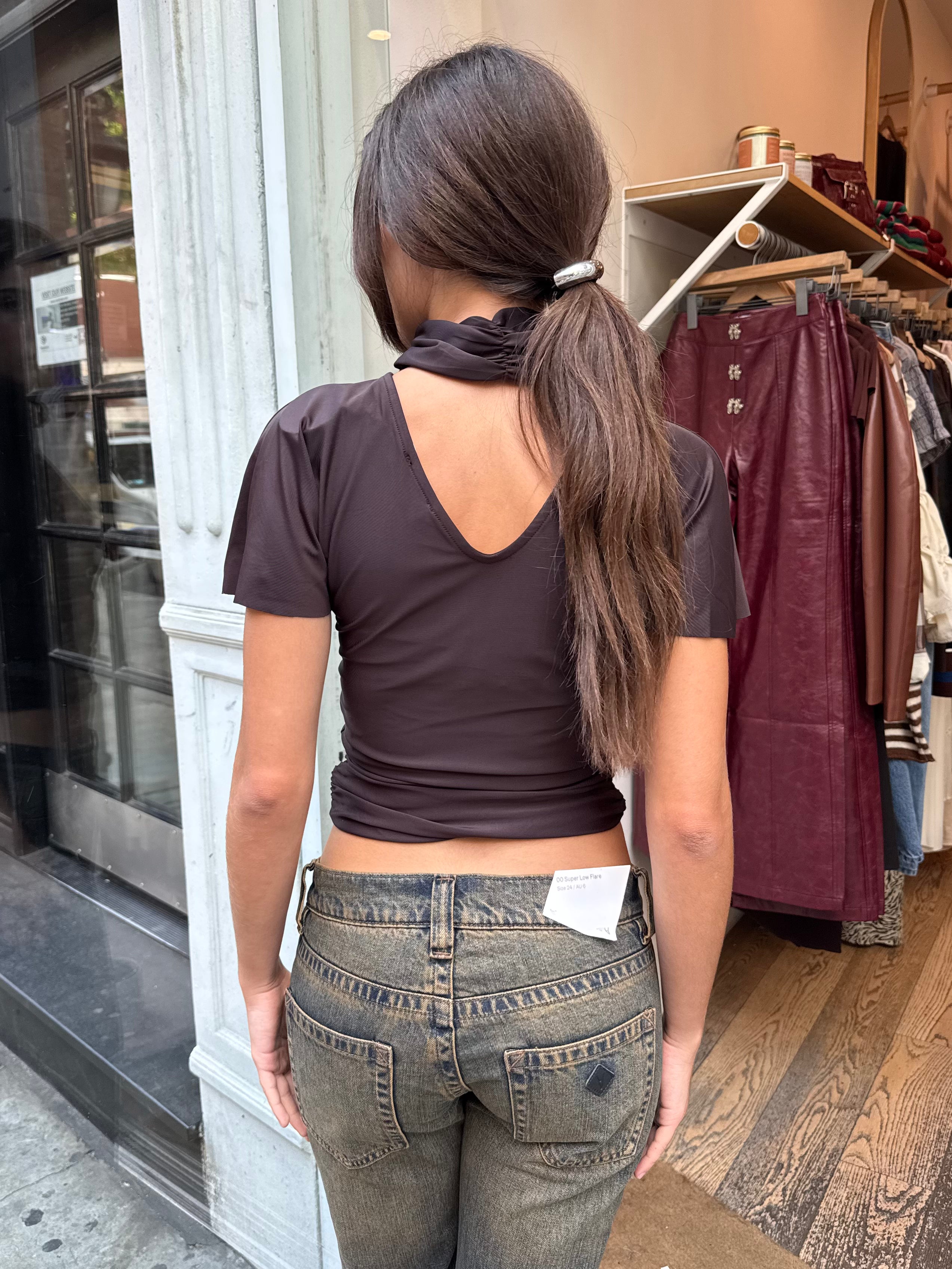 Davy Mock Neck Top in Espresso
