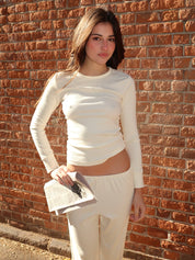 The Baby Rib Scallop Long Sleeve in Creme