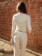 The Baby Rib Scallop Long Sleeve in Creme