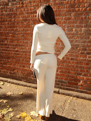 Baby Rib Scallop Pant in Creme