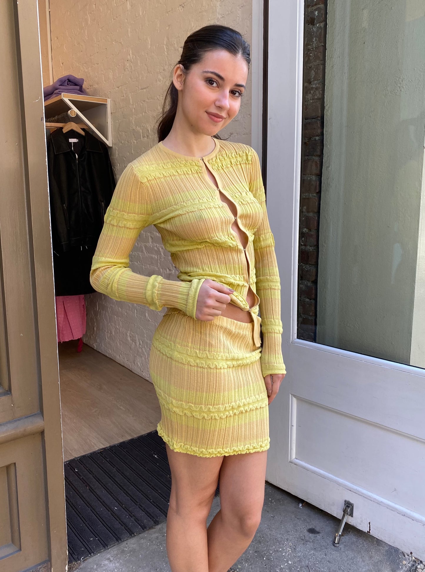 Scrunchie Knit Mini Skirt in Spliced Citron