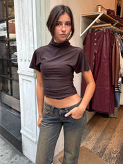Davy Mock Neck Top in Espresso