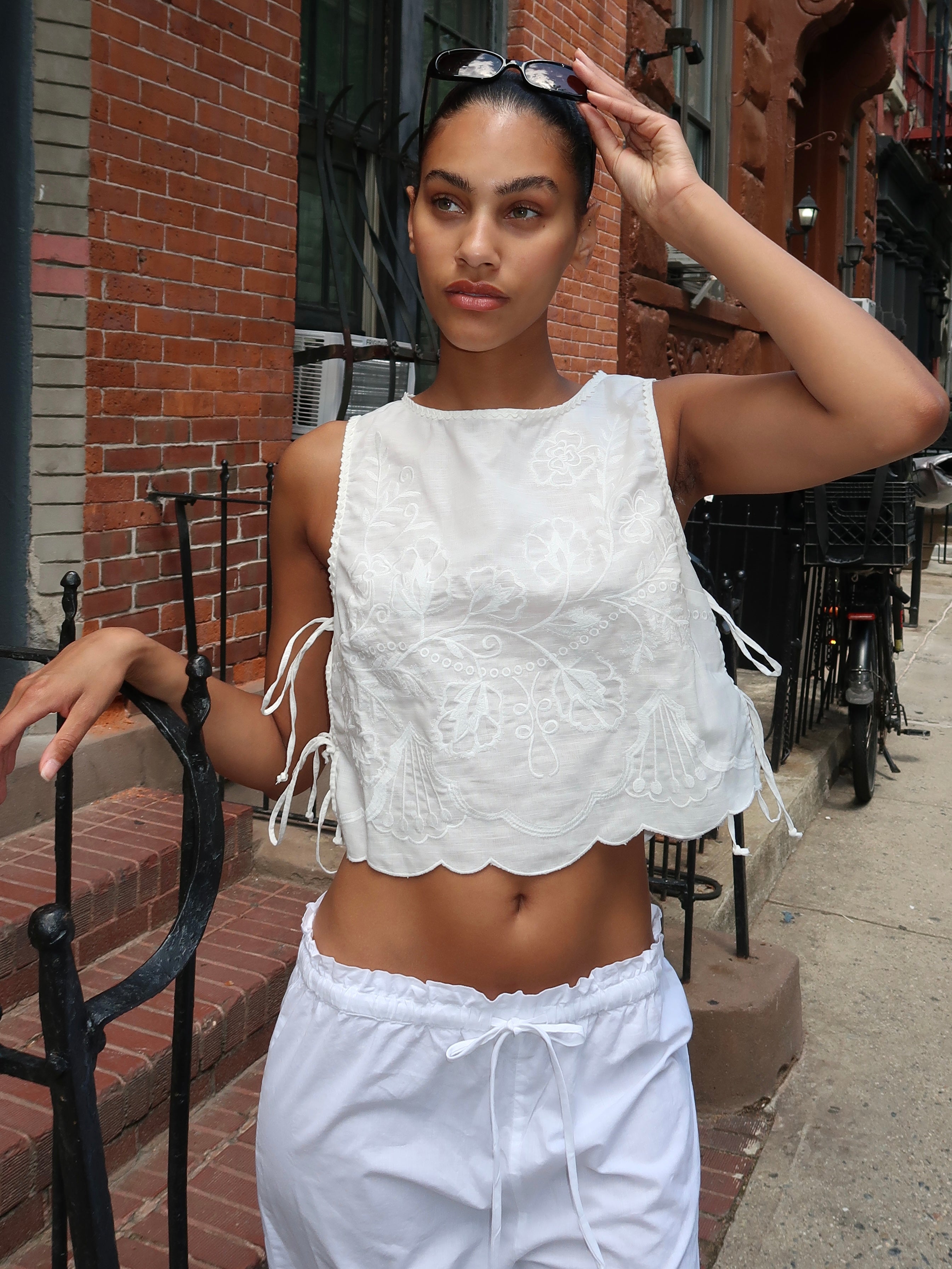 Kait Embroidered Tank Top in White