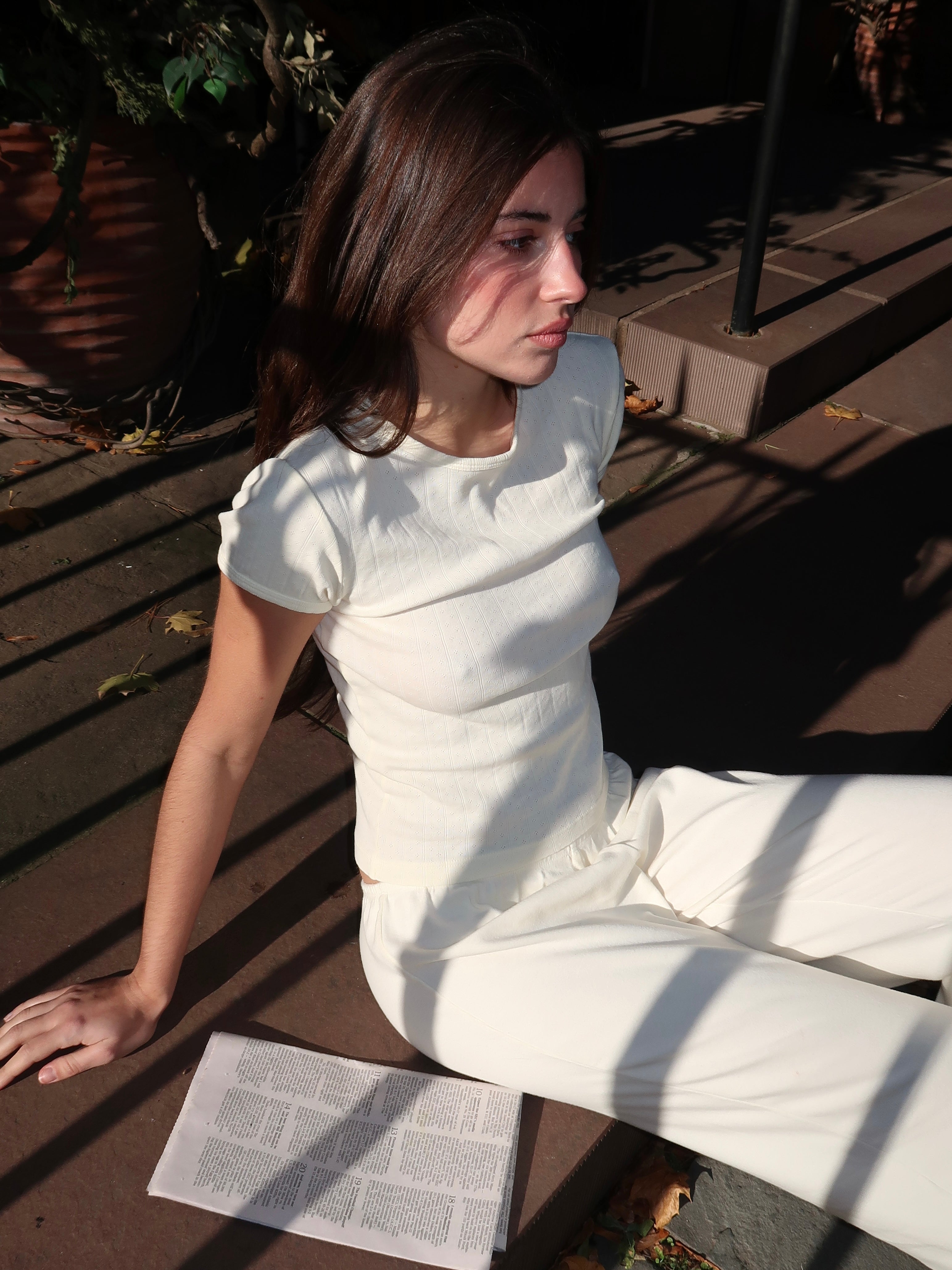 The Pointelle Baby Tee in Creme