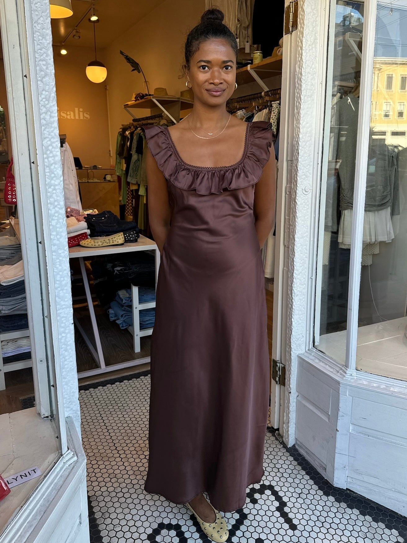 abigail silk maxi dress Abigail Maxi Dress in Brown