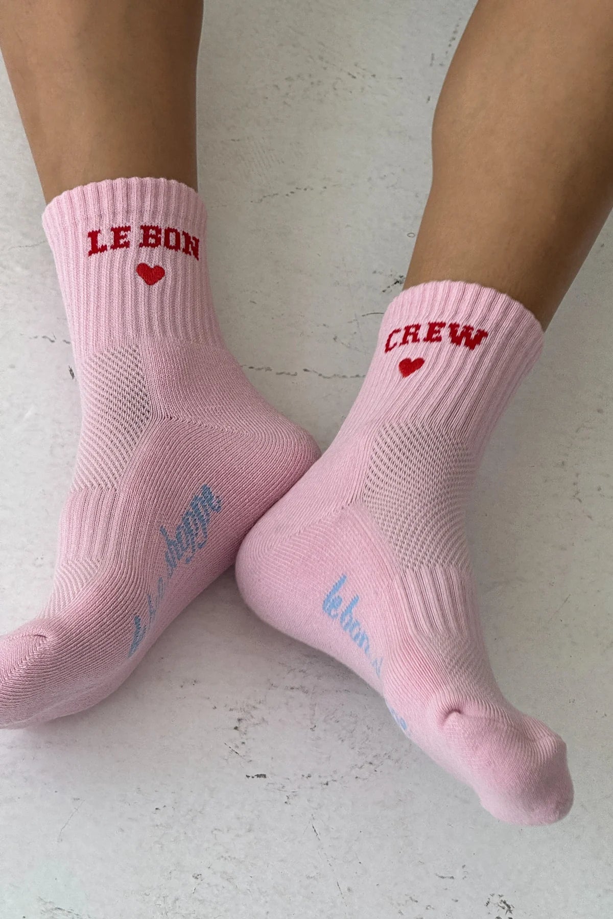 Embroidered Crew Socks in Strawberry Milk