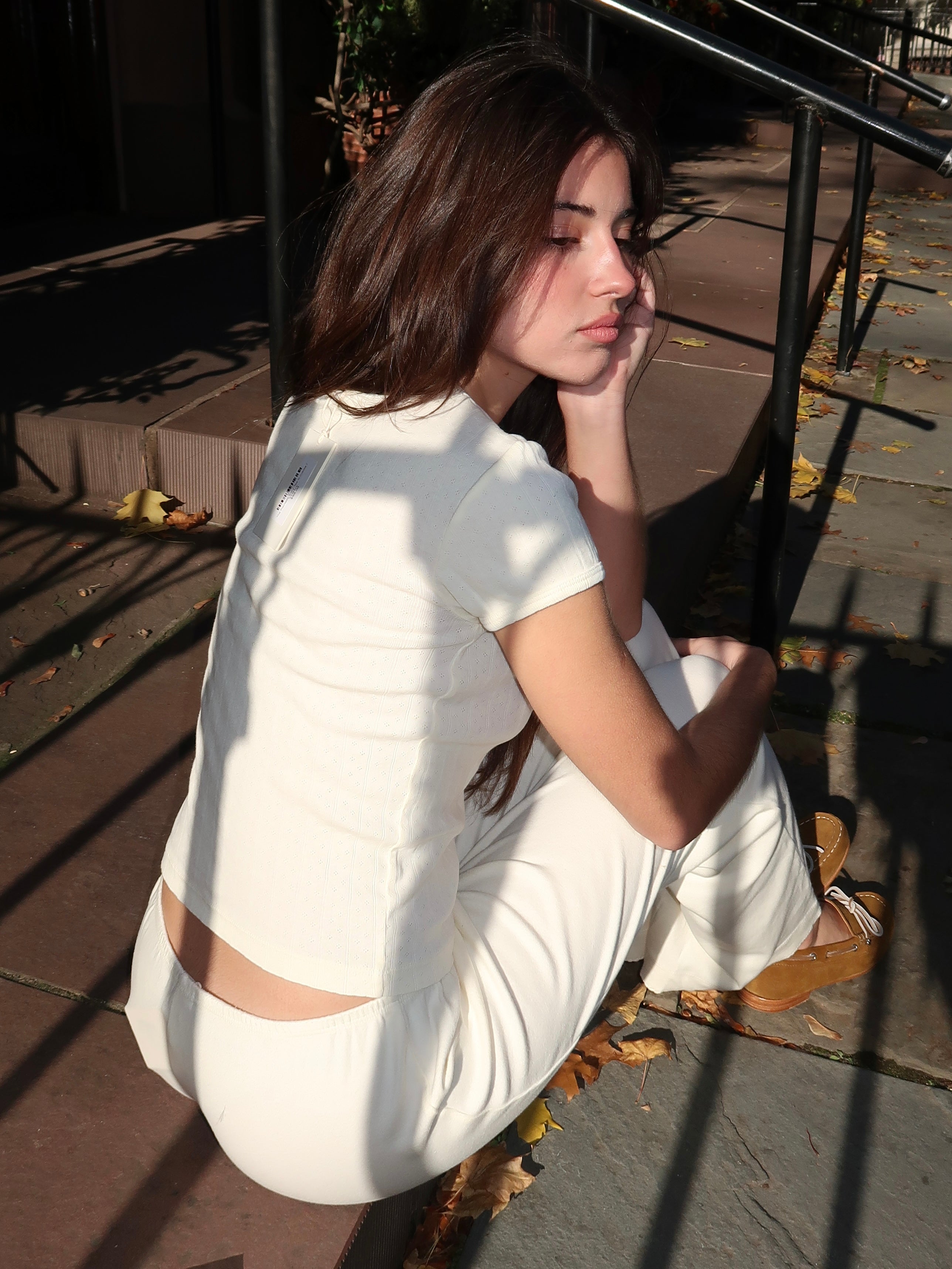 The Pointelle Baby Tee in Creme