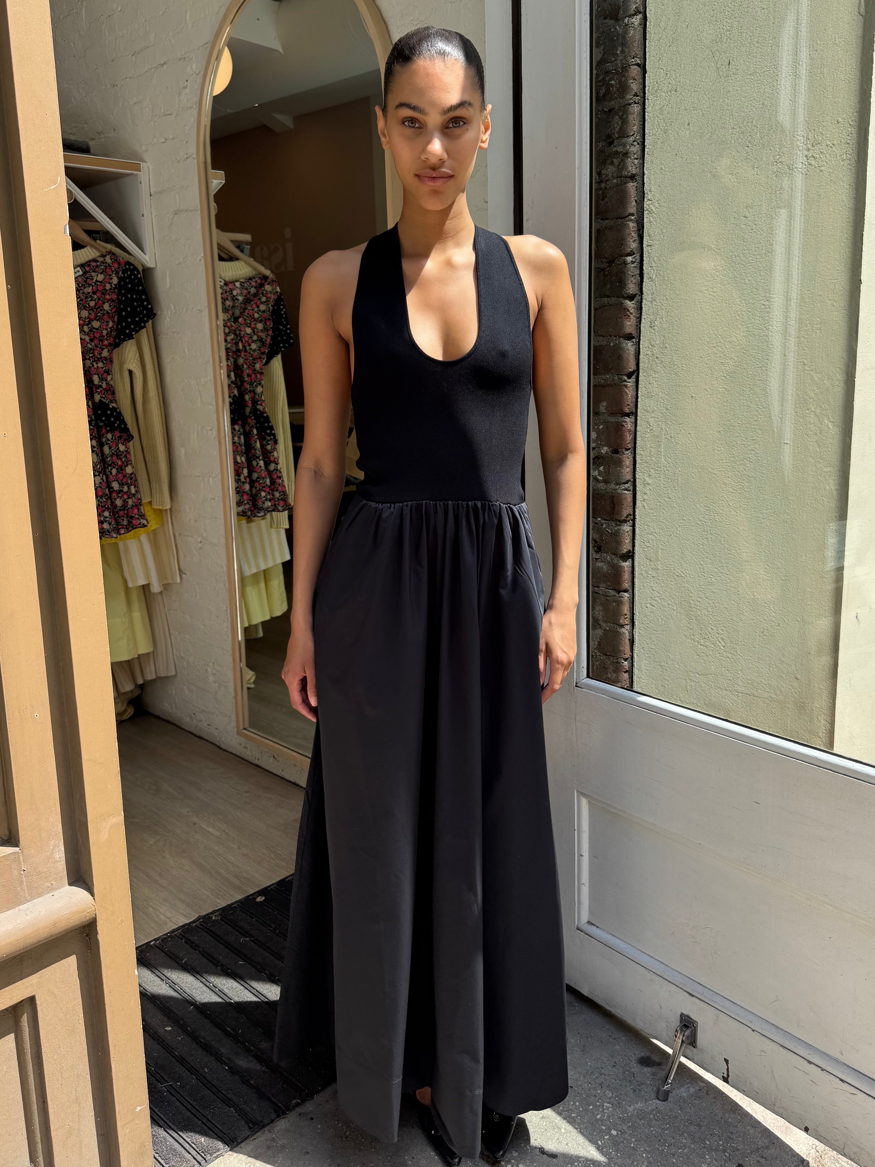 Plunge Neck Knit Dress in Black