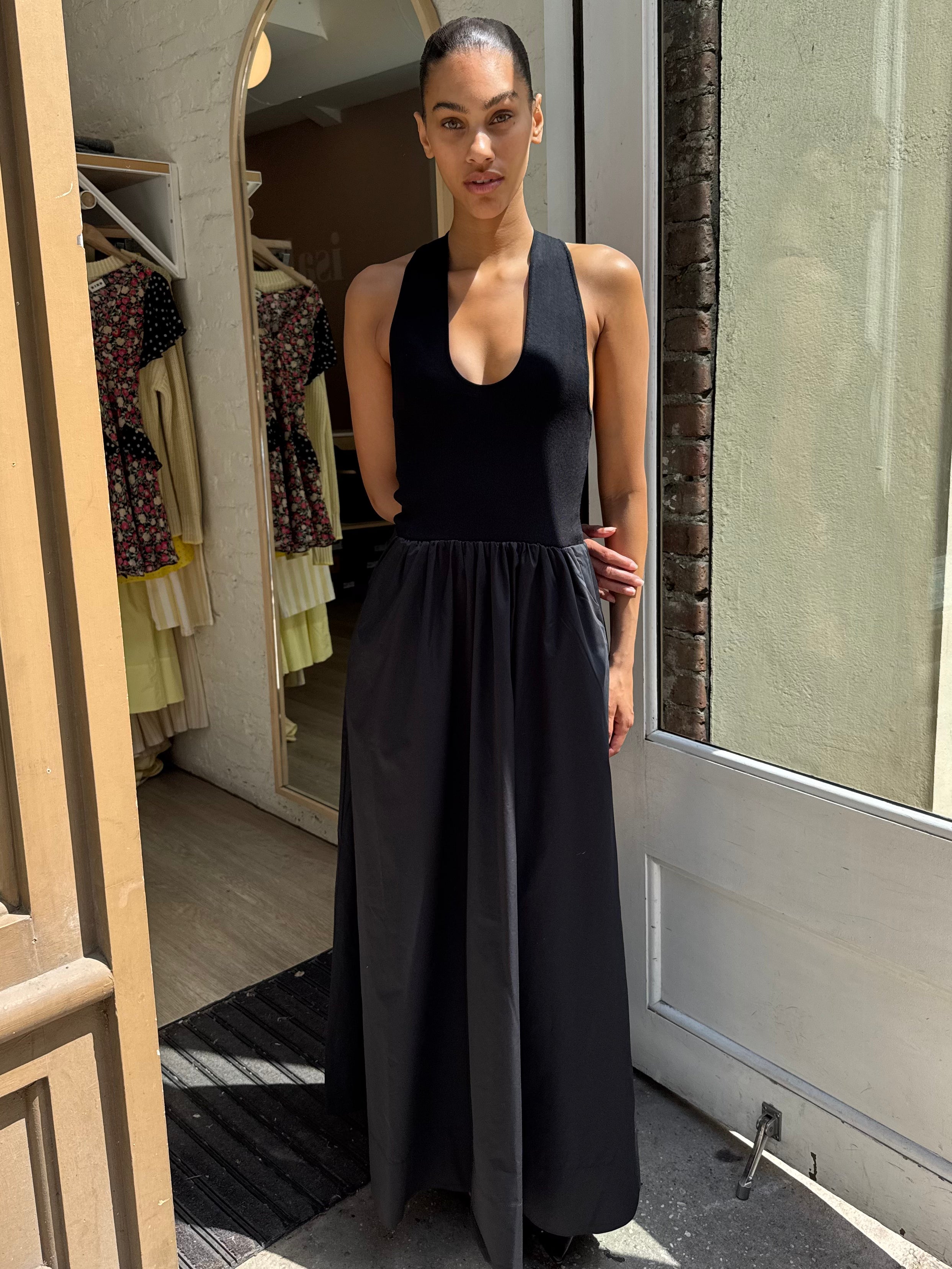 Plunge Neck Knit Dress in Black