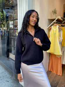 Teya Half Zip Rib Knit in Black