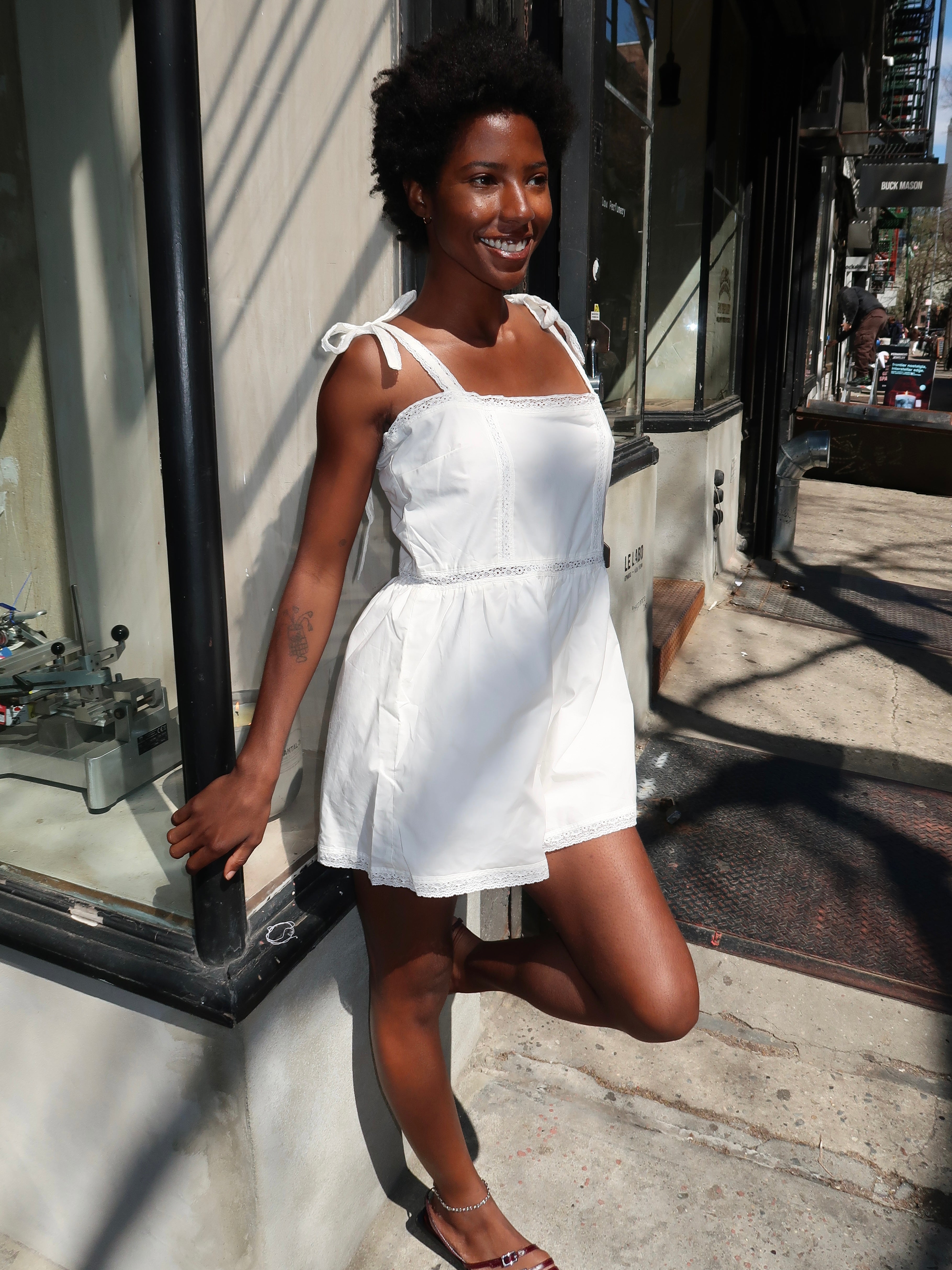 Emilia Playsuit in Fresco Lace White