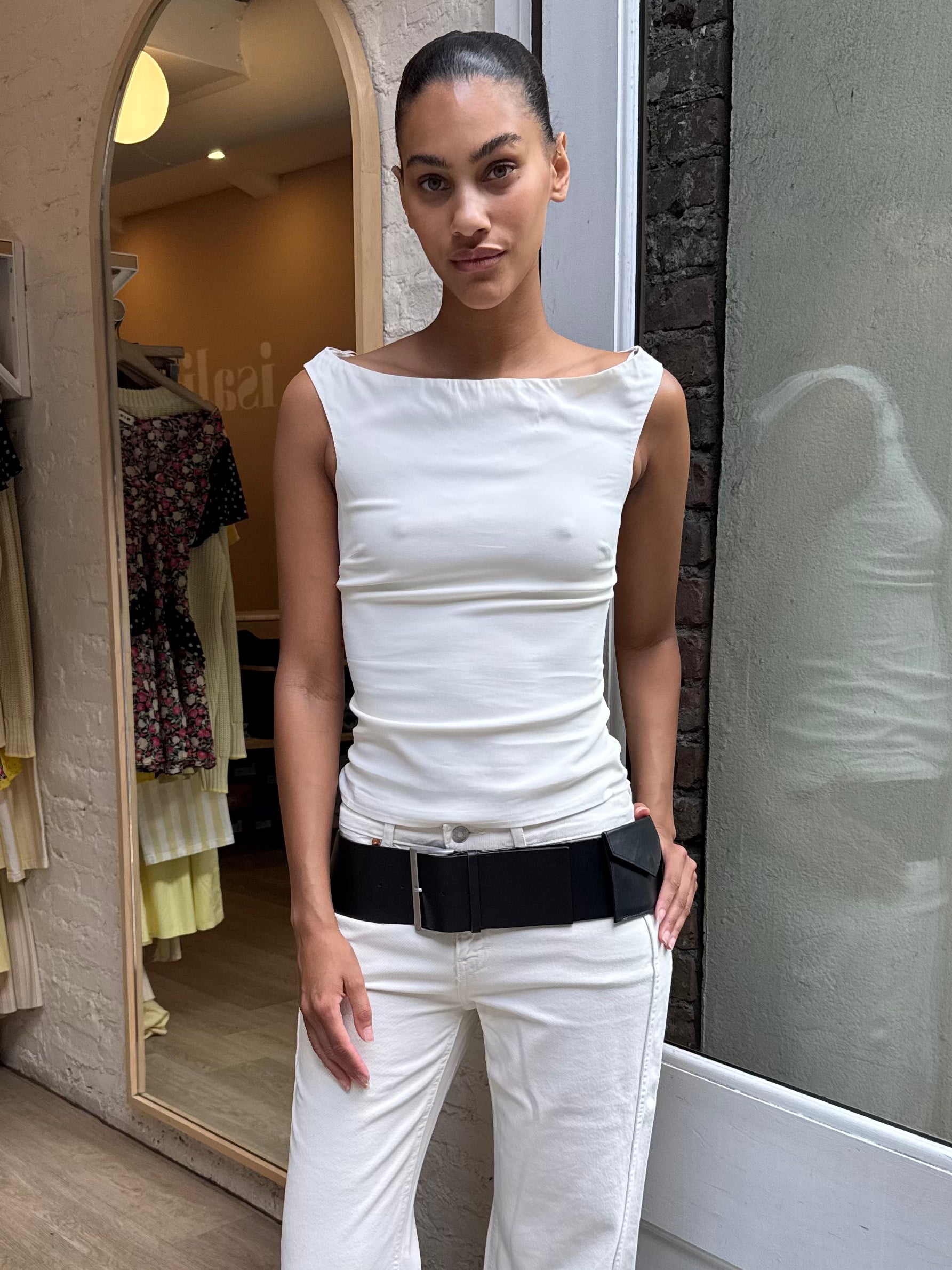 Slim Bateau Top in Off-White