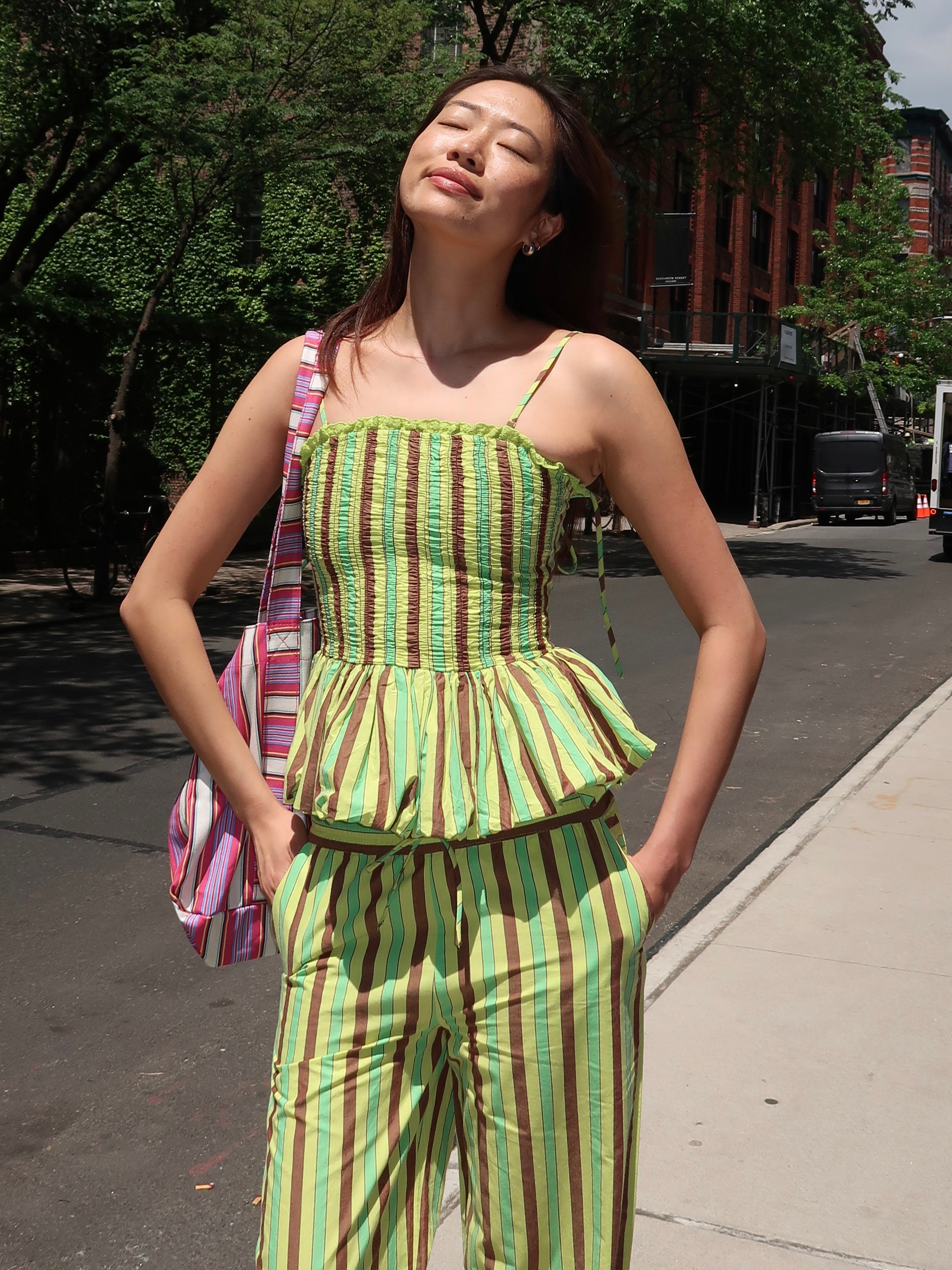 Bethan Bubble Cami in Tropical Business Stripe Lime