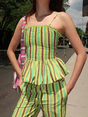 Bethan Bubble Cami in Tropical Business Stripe Lime