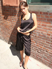 Serena Silky Satin Shorts in Black