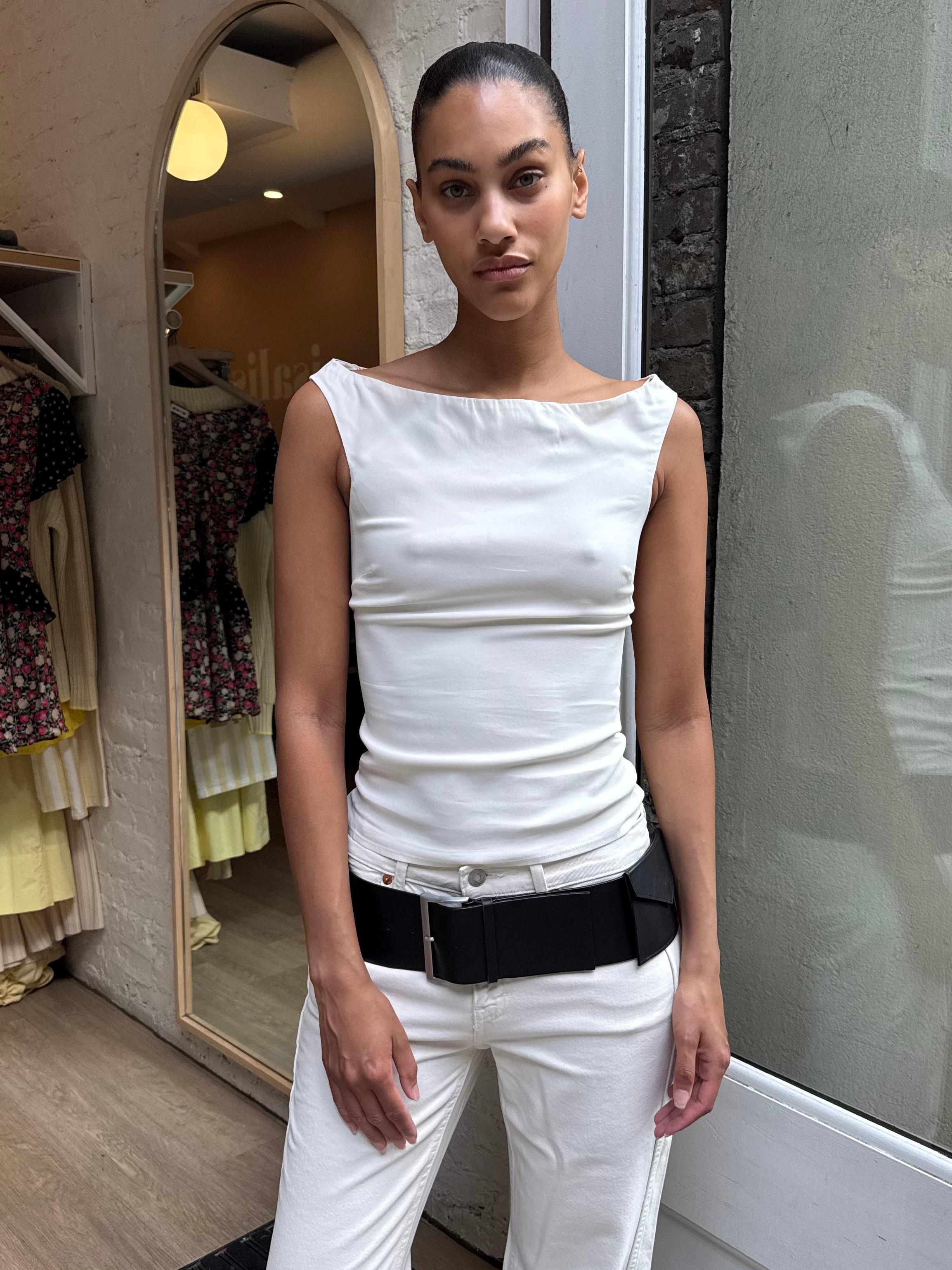 Slim Bateau Top in Off-White