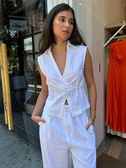 Antibes Sleeveless Wrap Shirt in White