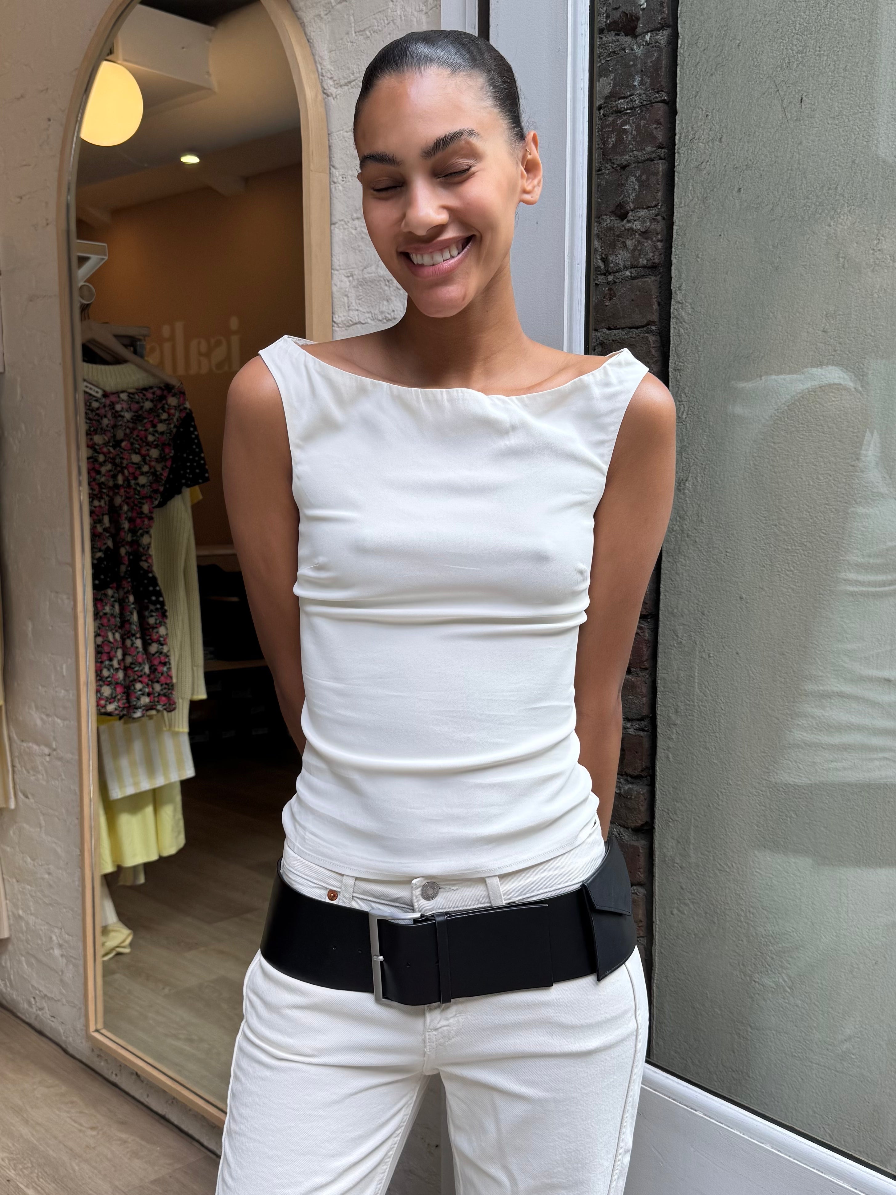 Slim Bateau Top in Off-White