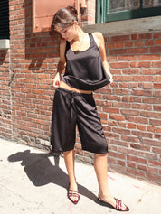 Serena Silky Satin Shorts in Black