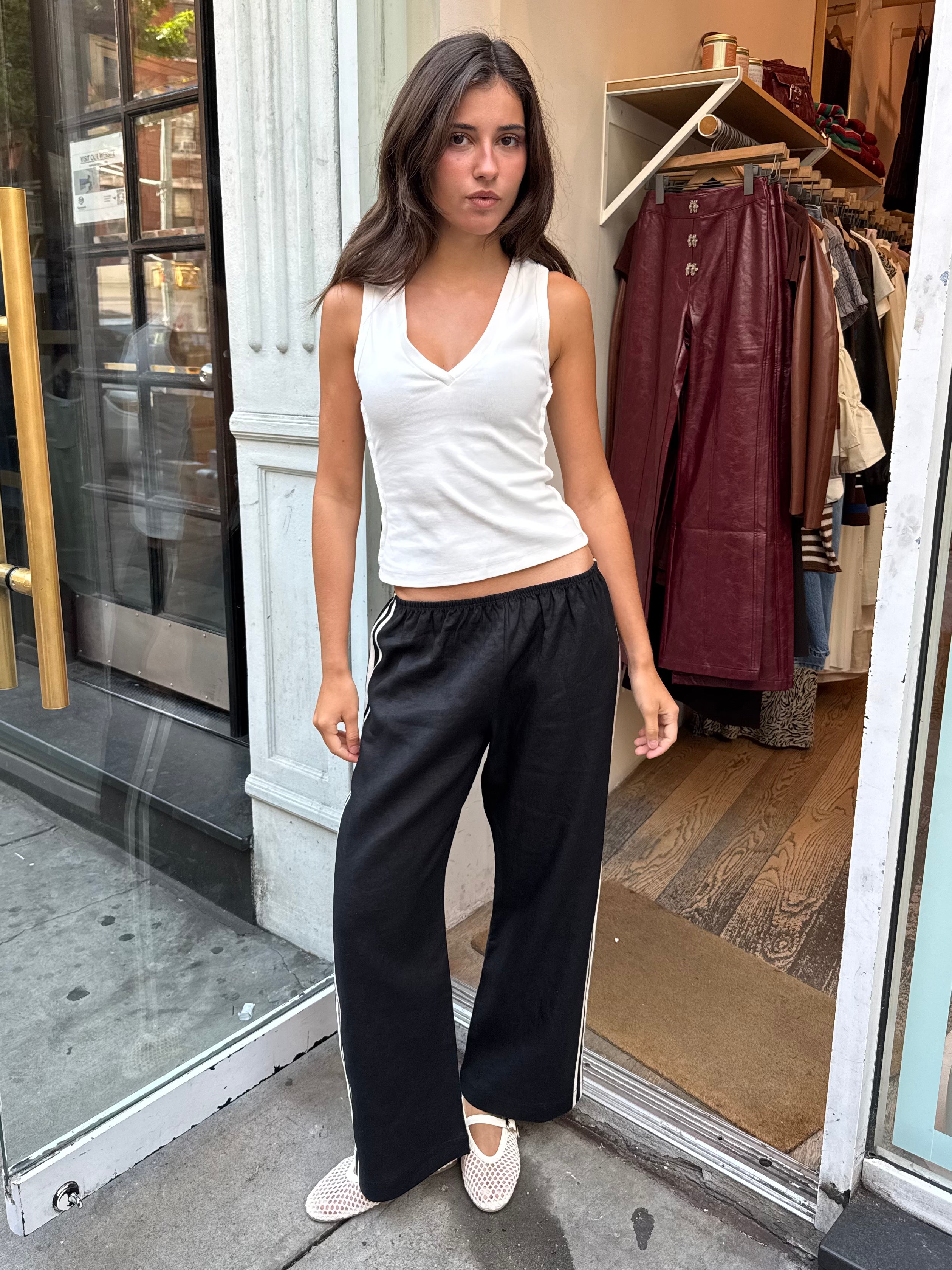 Linen Stripe Crop Racer Pant in Jet