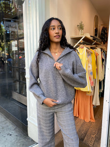 Teya Half Zip Rib Knit in Heather Grey