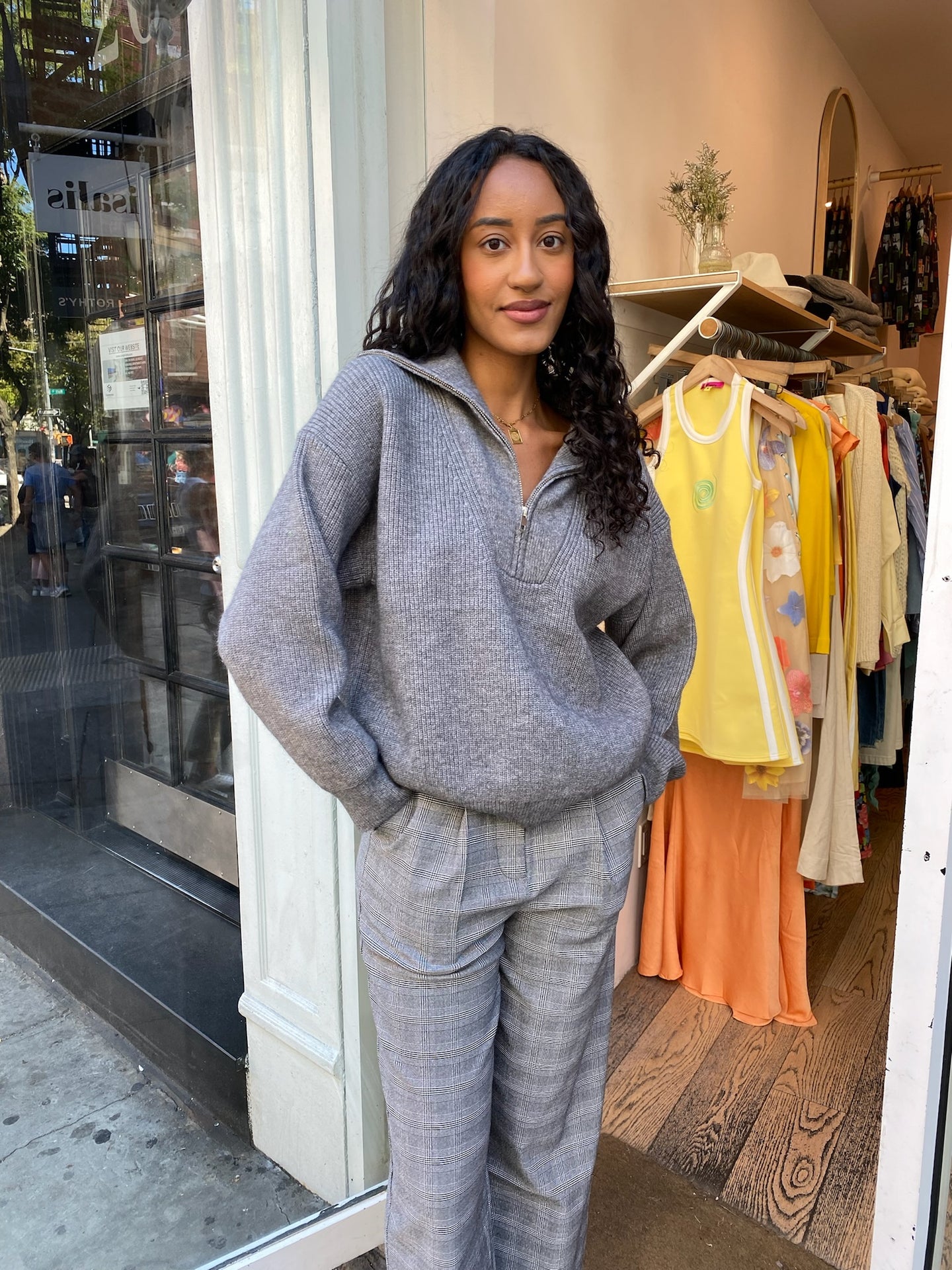 Teya Half Zip Rib Knit in Heather Grey