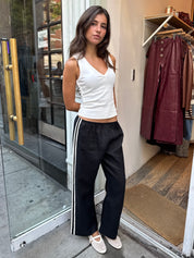 Linen Stripe Crop Racer Pant in Jet