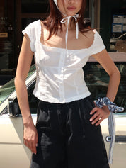Macie Ruffle Top in White + Head Scarf