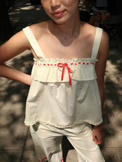 Tula Wide Strap Smock Cami in Butter/Red