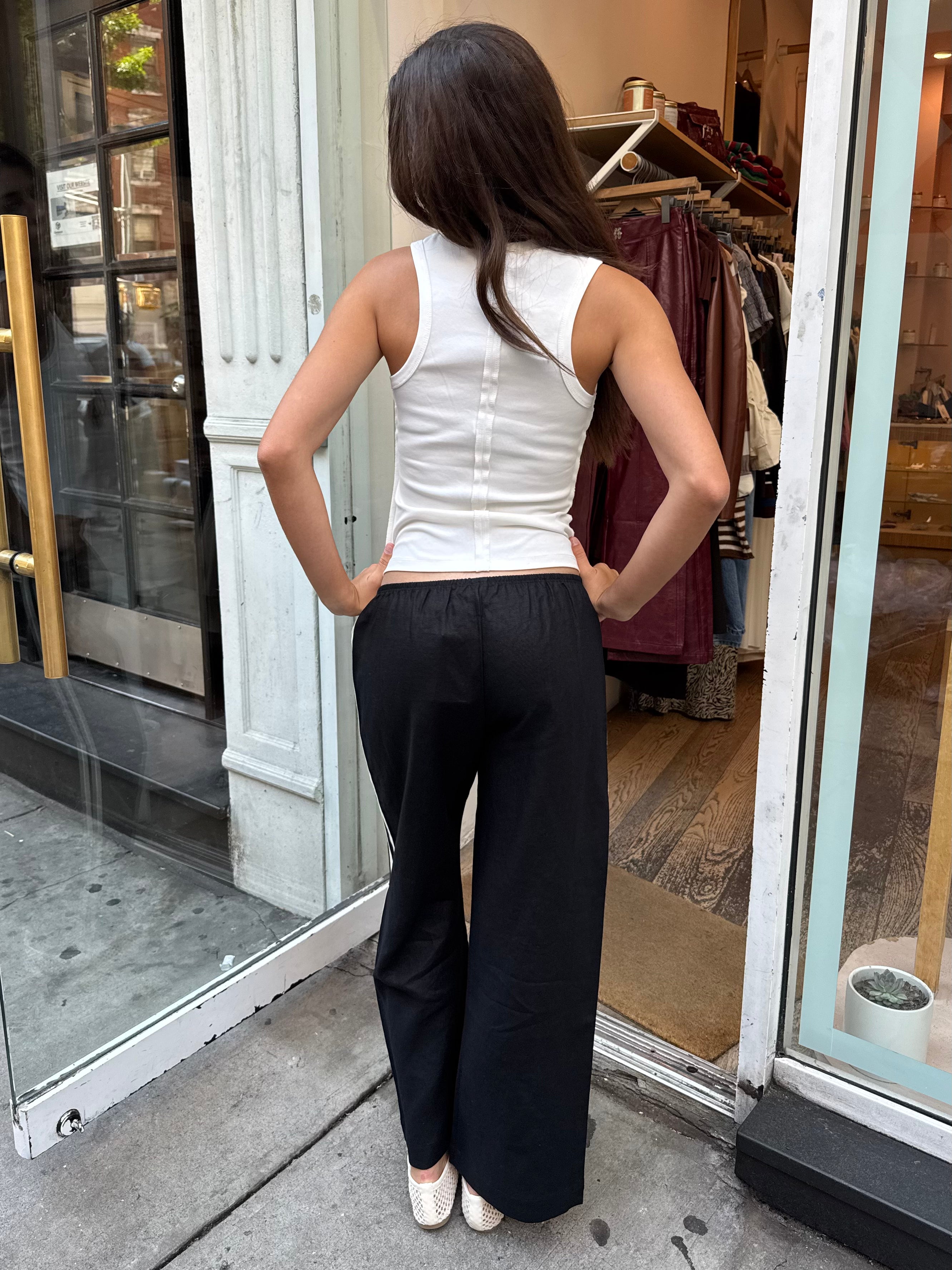 Linen Stripe Crop Racer Pant in Jet