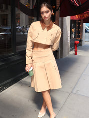 Aline Pleat Skirt in Tan