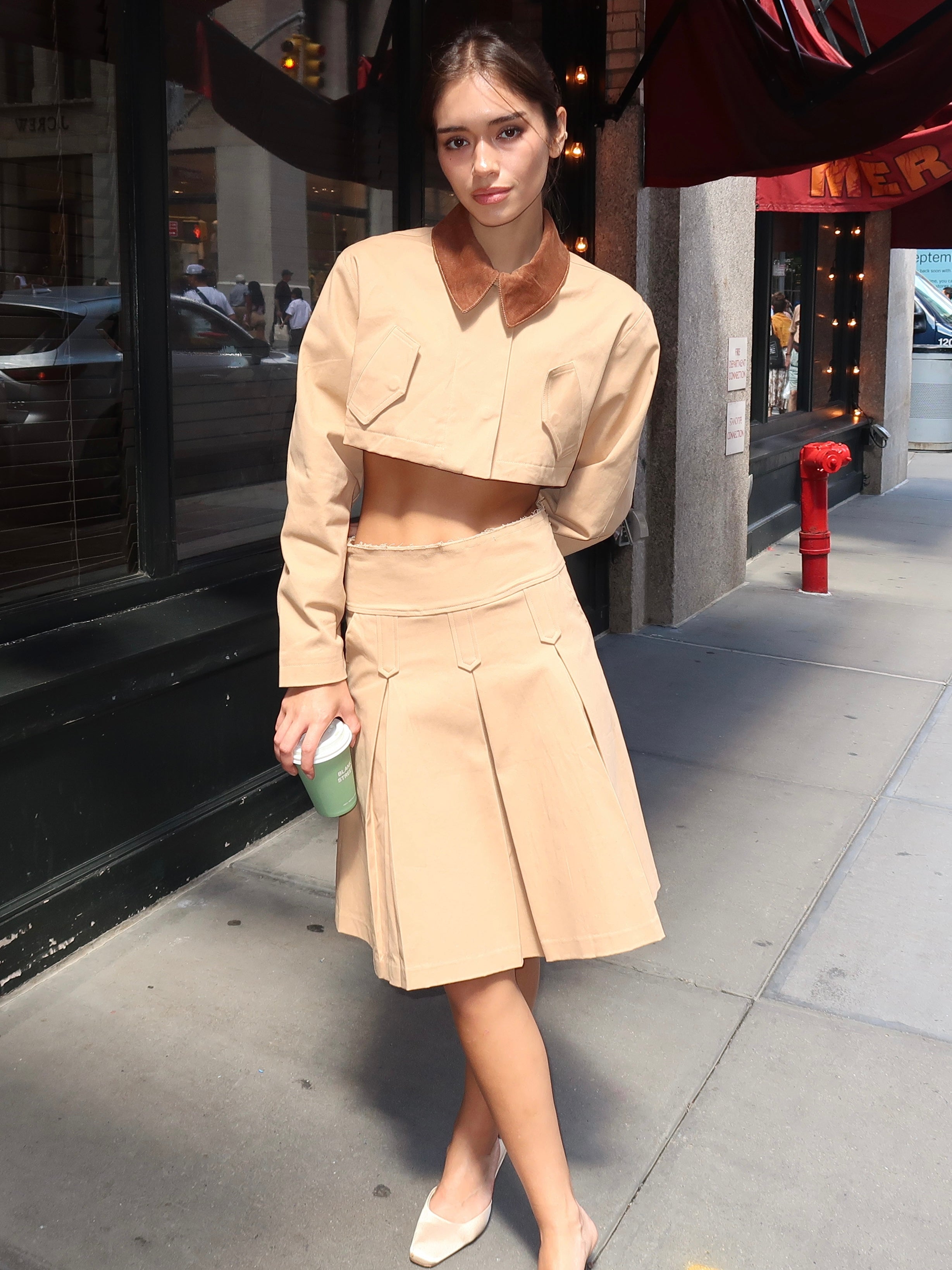 Aline Pleat Skirt in Tan
