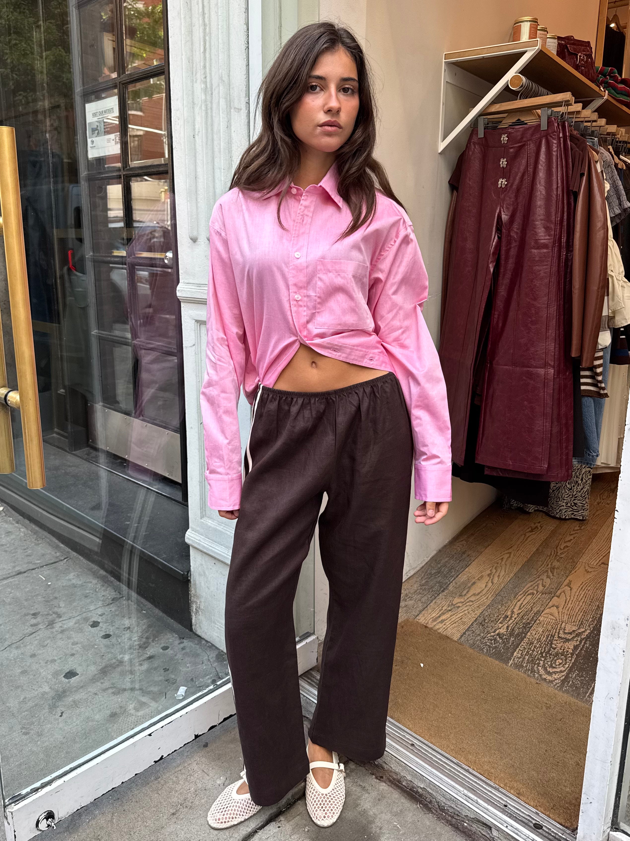 Linen Stripe Crop Racer Pant in Espresso