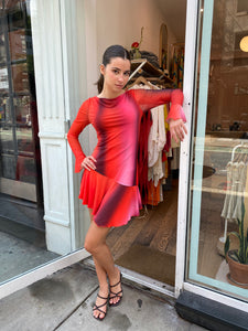 Asymmetric Mesh Mini Dress in Blur Print