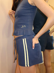Pippa Waffle Short in Navy/Butter