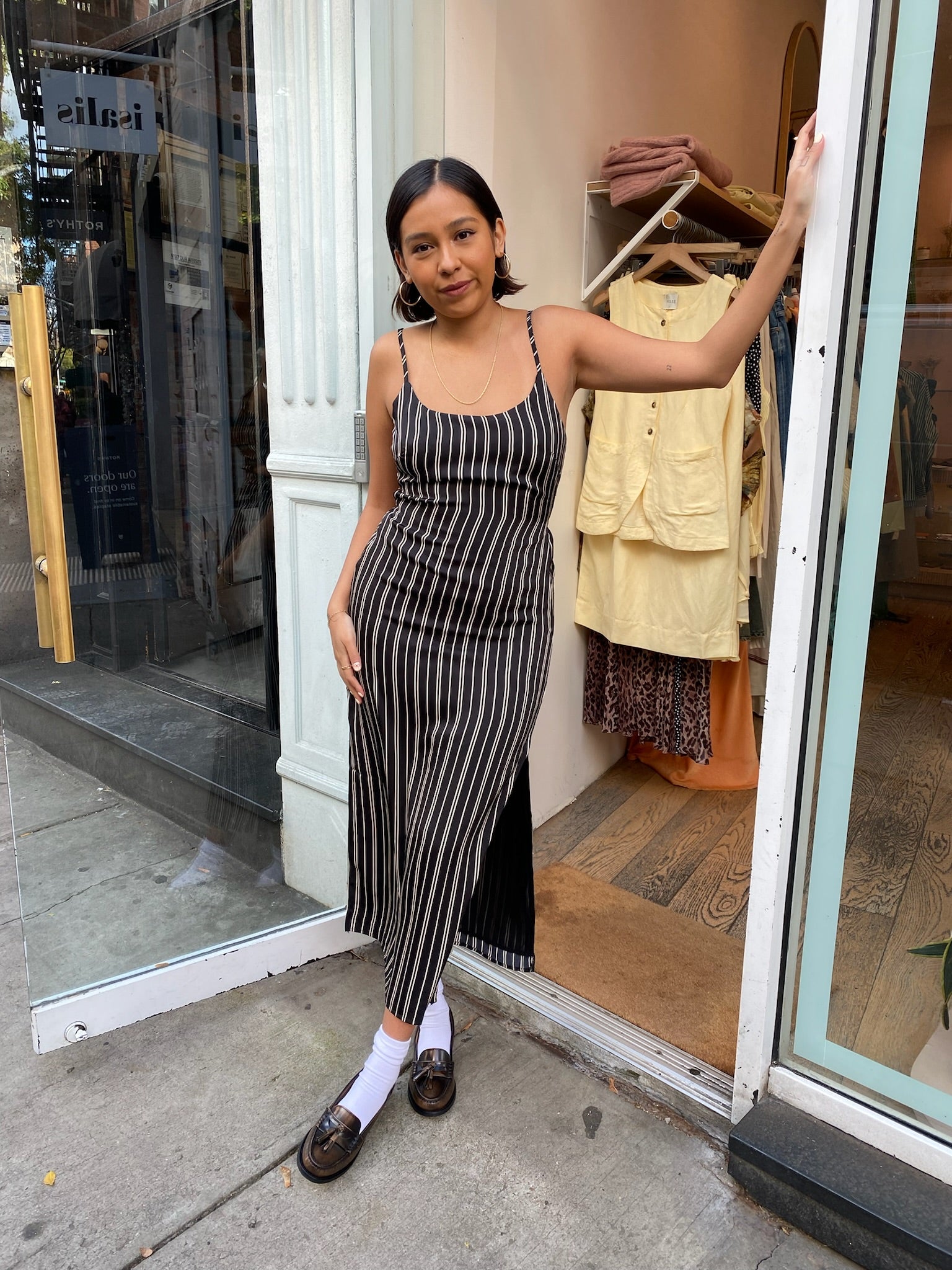 Natasha Silky Maxi Dress in Noir Stripe
