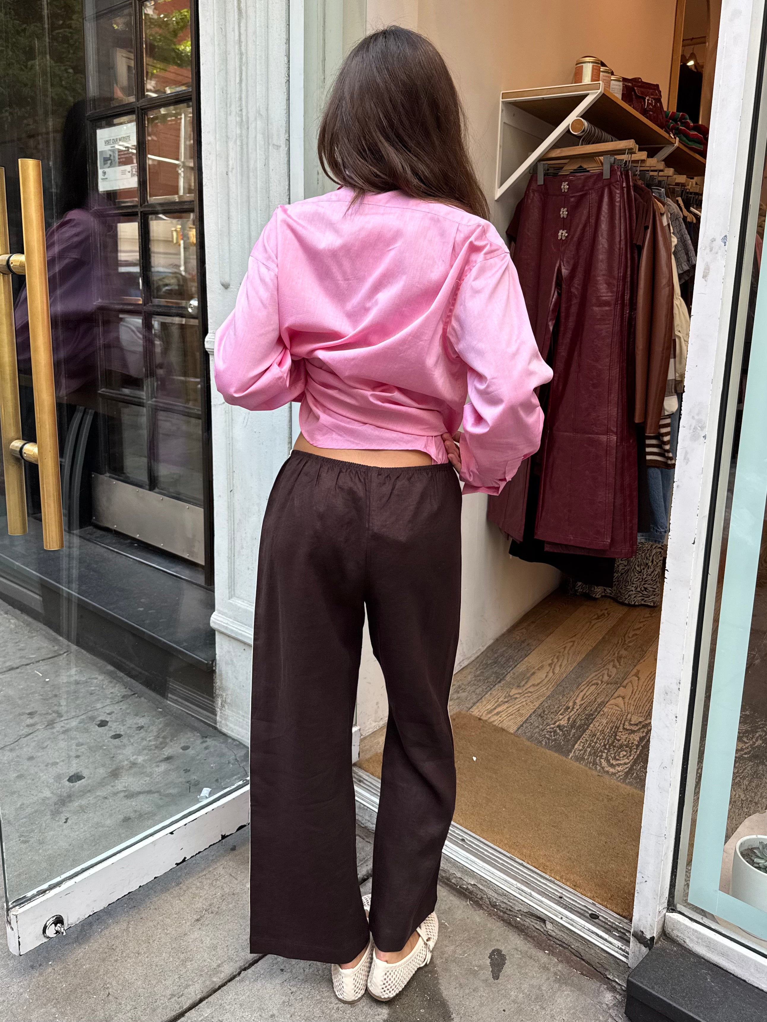 Linen Stripe Crop Racer Pant in Espresso