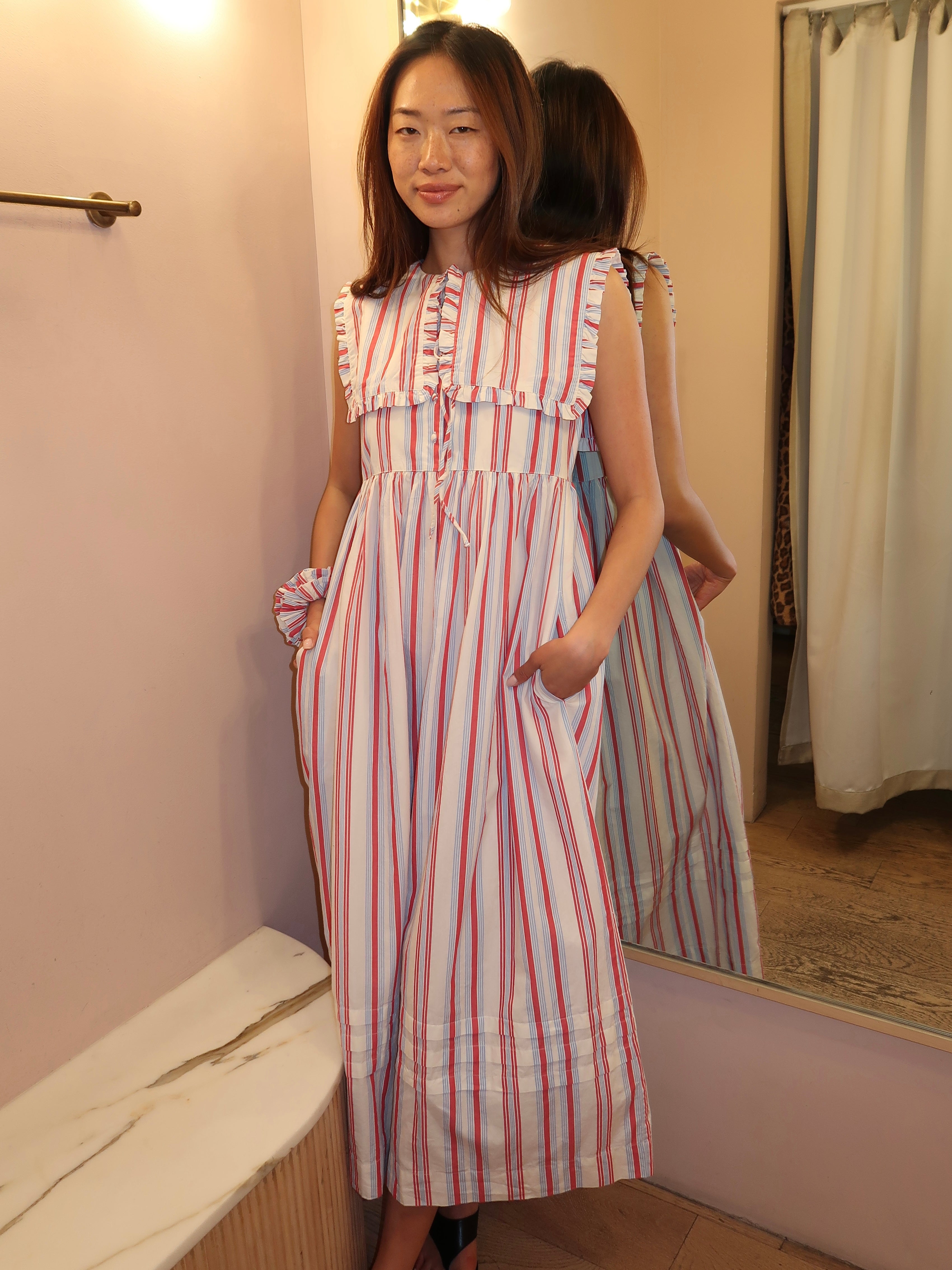 Josephine Midi Dress in Butter Cherry Stripe