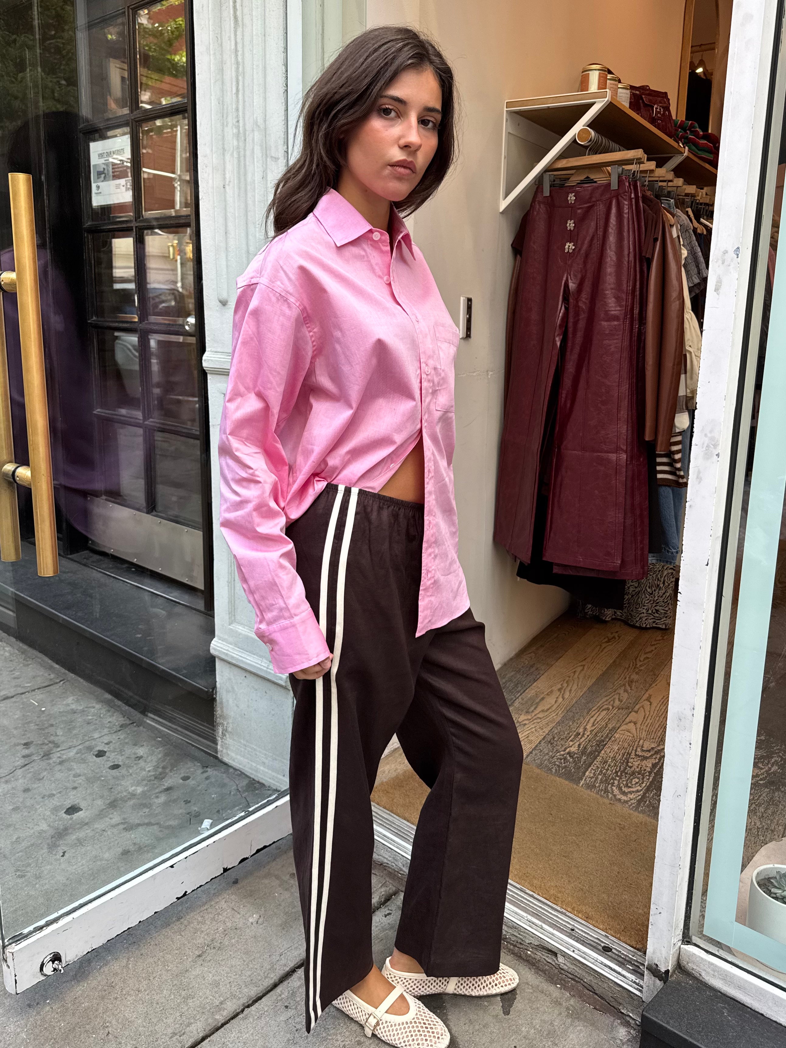 Linen Stripe Crop Racer Pant in Espresso