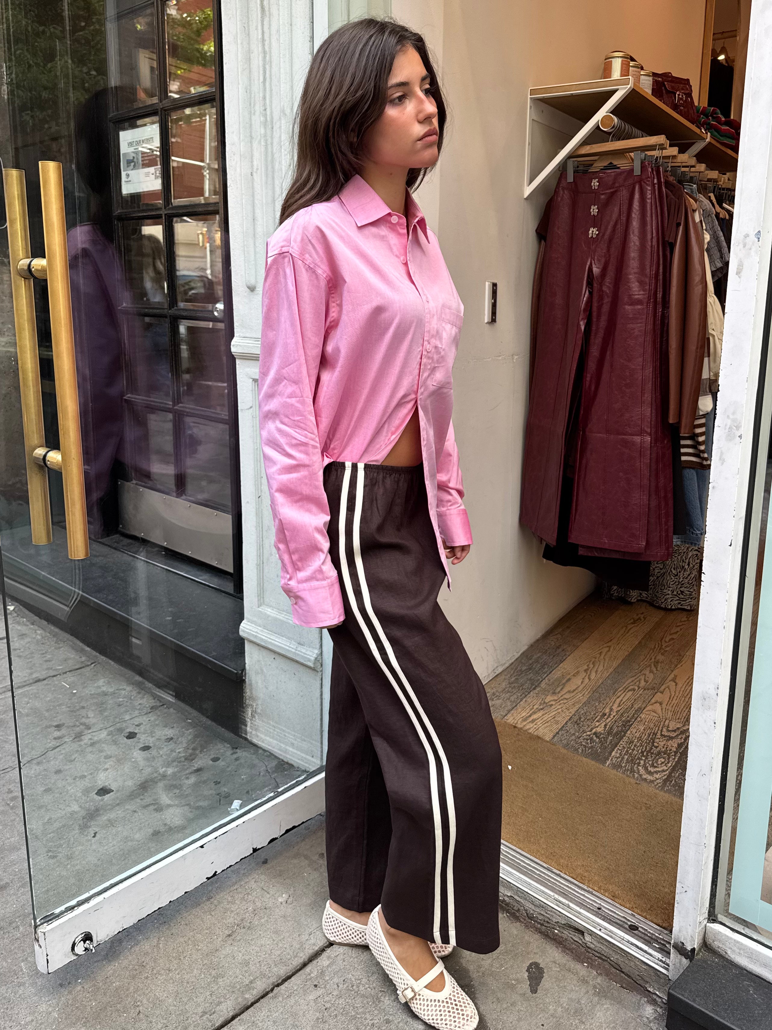 Linen Stripe Crop Racer Pant in Espresso
